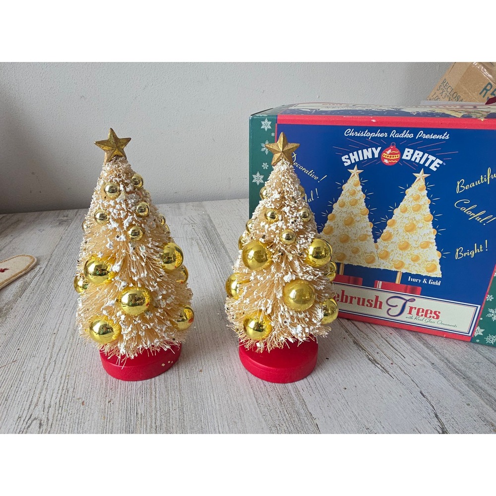 Vintage radko bottle brush gold tree glass ornament ivory‎ village star decor